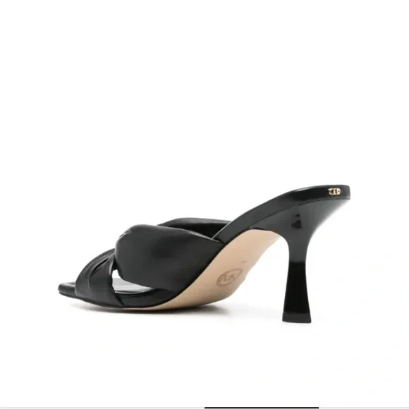 Michael Kors Elena Leather Sandal Black Kitten Heel with Elegant Knot Detail - Picture 10 of 11